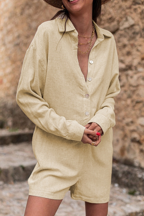 Collared Long Sleeve Loose Romper