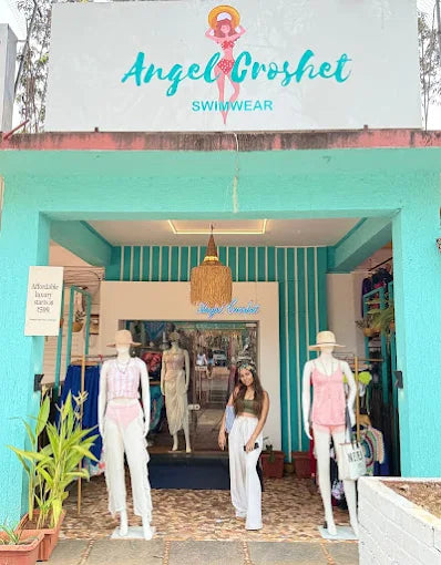 Shopfront of Angel Crochet Swimwear with mannequins and store interior visible