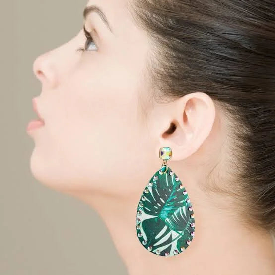 Palm Leaf Rhinestone Earrings