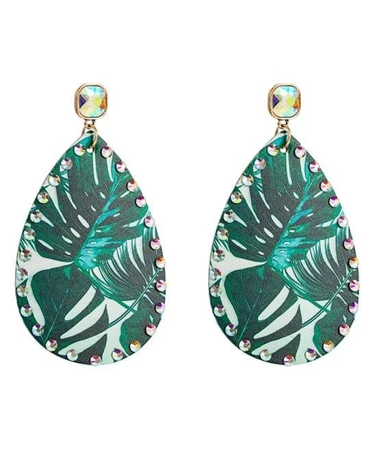 Palm Leaf Rhinestone Earrings