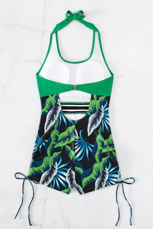 Tropical Leaves Backless Monokini