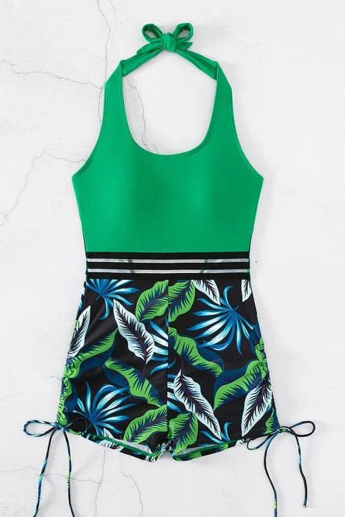 Tropical Leaves Backless Monokini