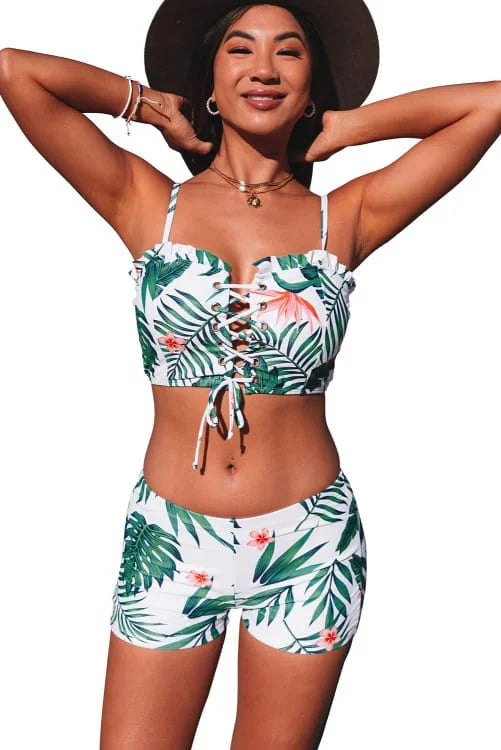 Palm Leaves Bikini with Shorts