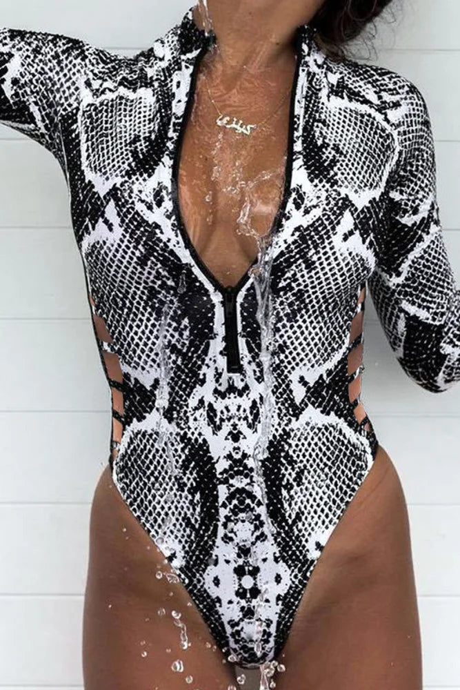 Leopard Print Zipper Cutout Monokini