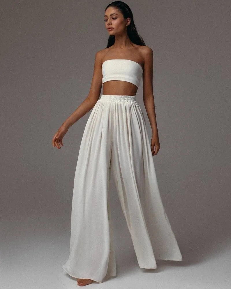 Wide Leg Palazzo Pants and Beach Kimono Set