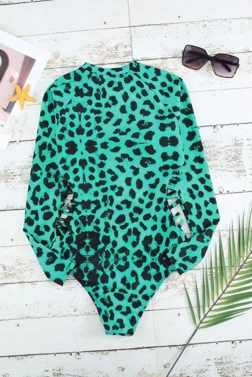 Leopard Print Zipper Cutout Monokini