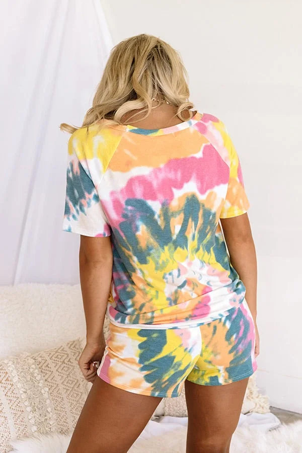 Tie & Dye Drawstring Shorts Set