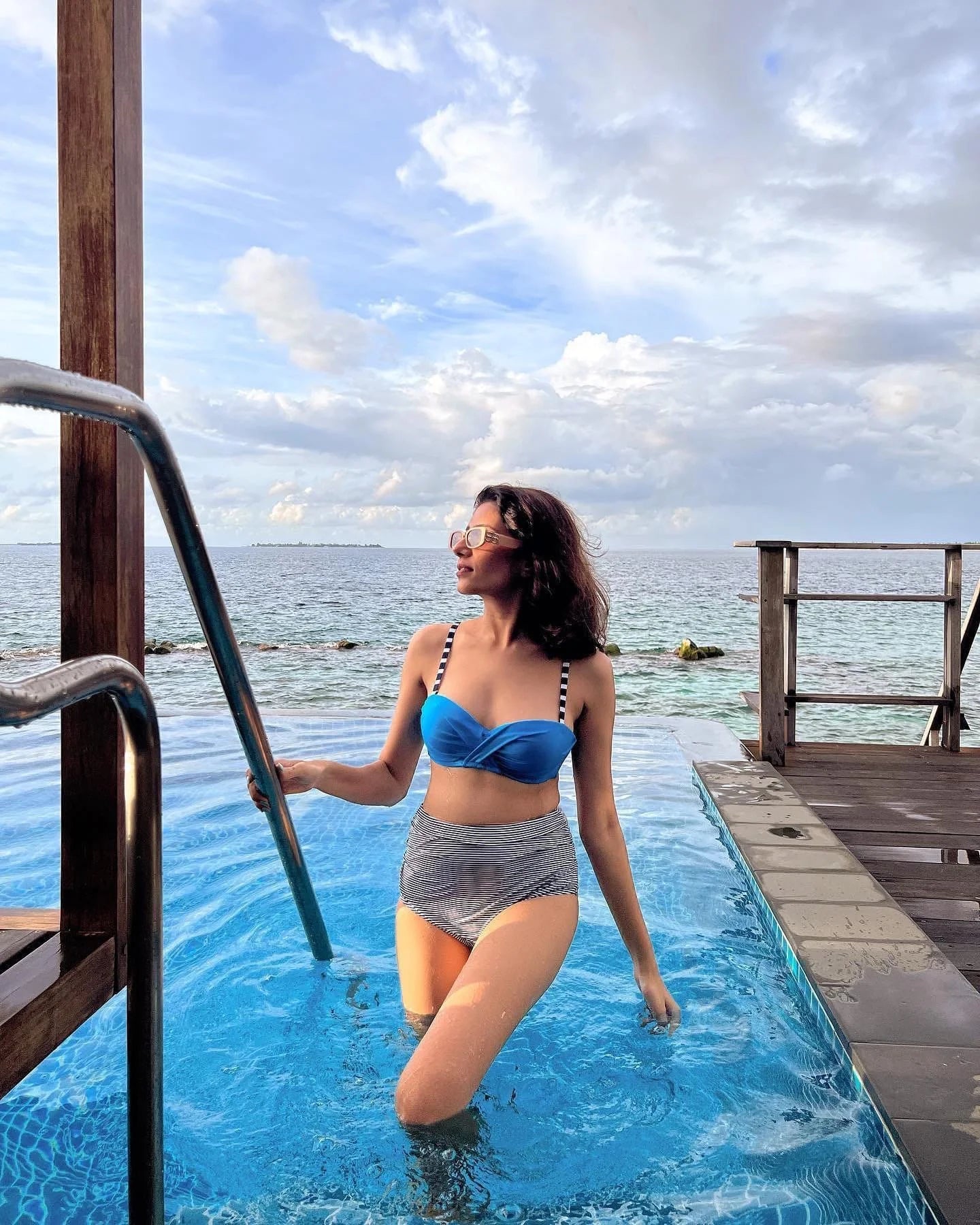 Sky Blue Striped High Waist Bikini