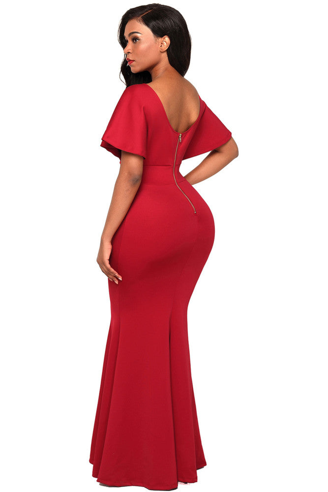 Cross Over Neck Fishtail Evening Dress