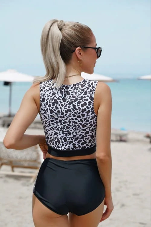 Leopard Patchwork High Waist Bikini Tie Knot
