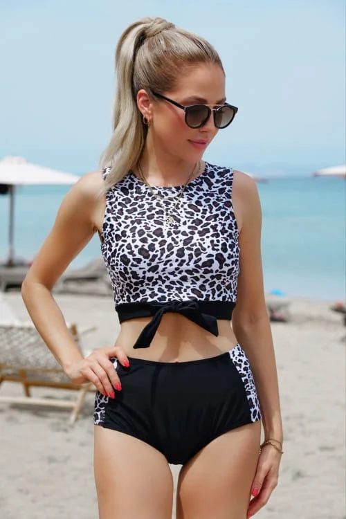 Leopard Patchwork High Waist Bikini Tie Knot