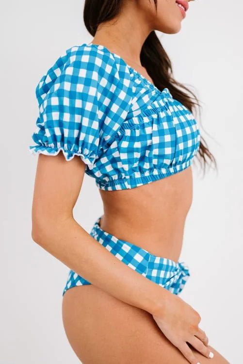 Gingham Crop Top Tie-Up High Waist Bikini