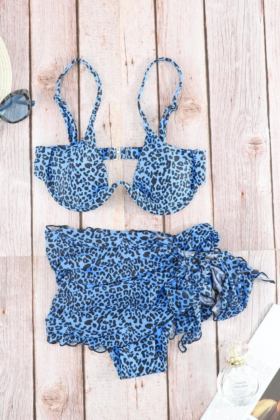 3-piece Leopard Bikini & Sarong Swim Set