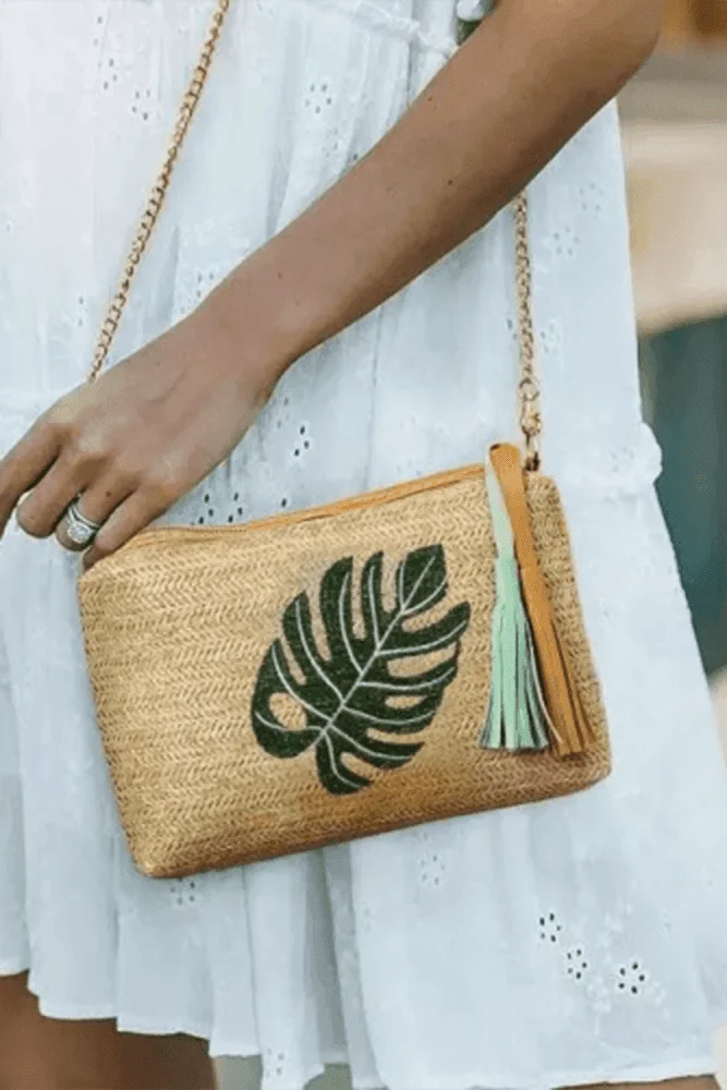 Palm Leaf Woven Crossbody Bag
