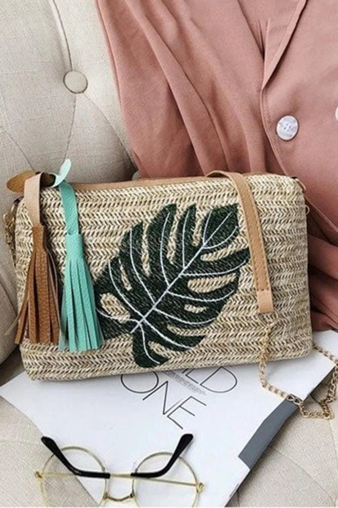 Palm Leaf Woven Crossbody Bag