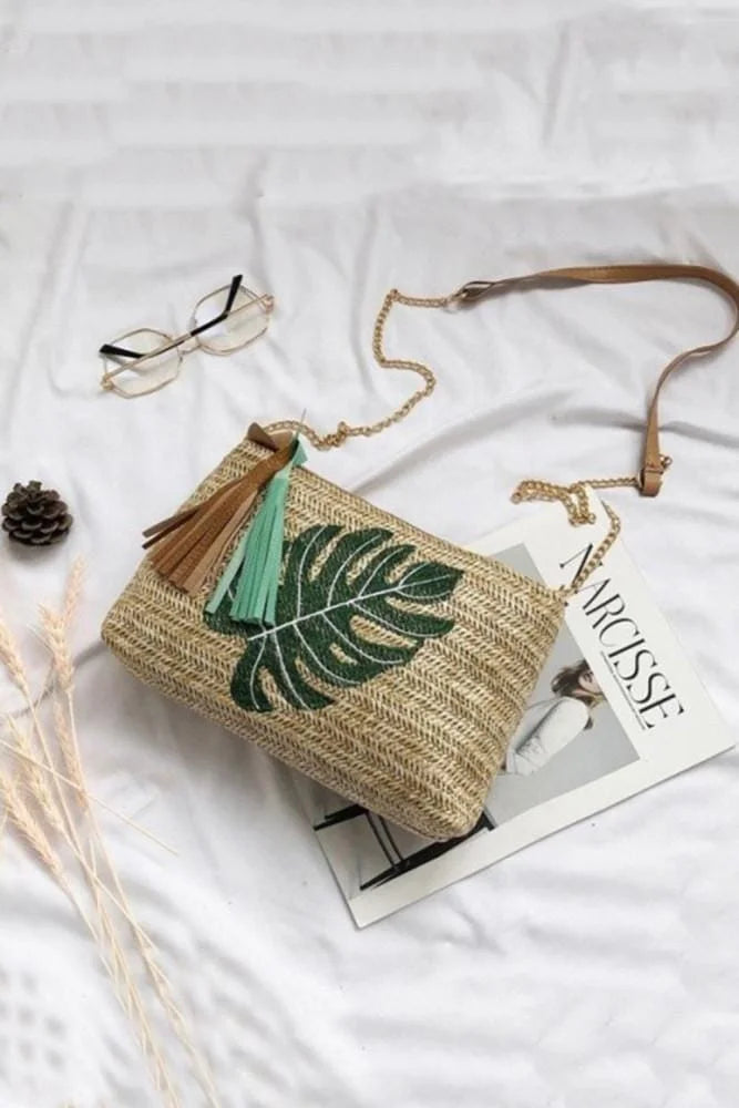 Palm Leaf Woven Crossbody Bag