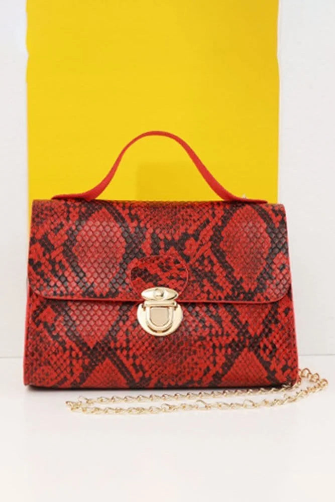 Snakeskin Print Chain Kelly Handbag