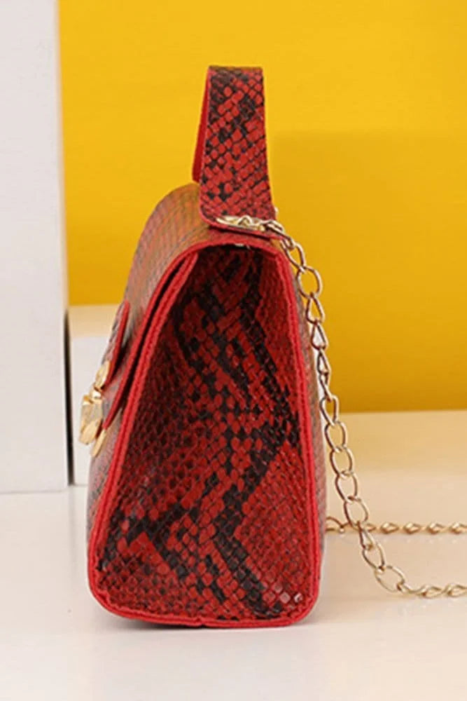 Snakeskin Print Chain Kelly Handbag