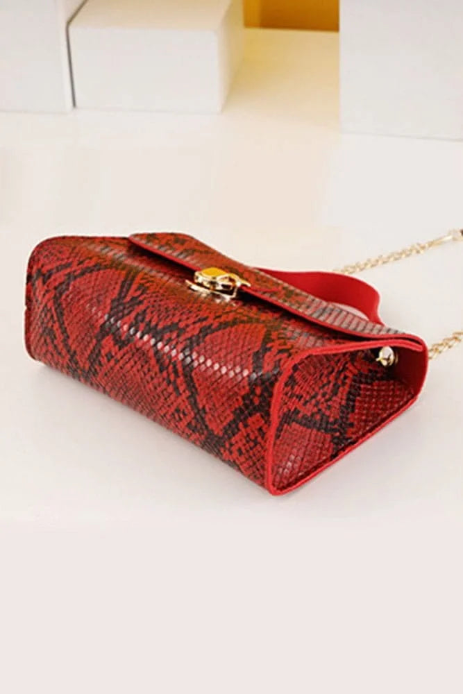 Snakeskin Print Chain Kelly Handbag