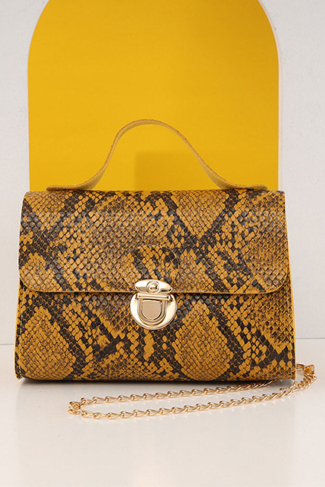 Snakeskin Print Chain Kelly Handbag