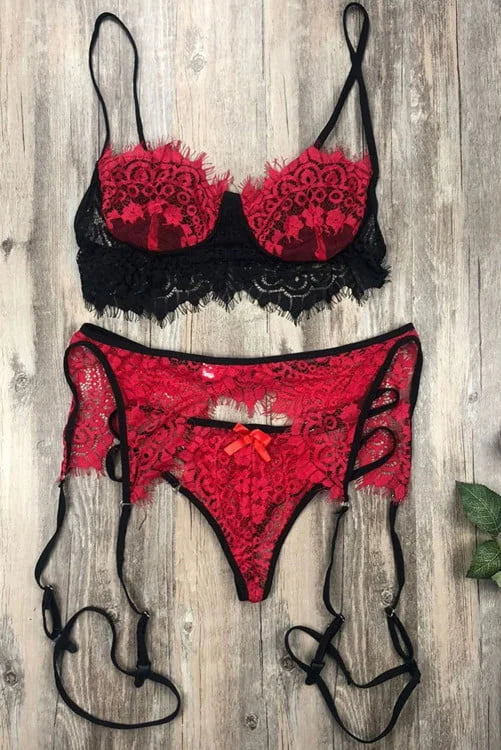 Eyelash Lace Bralette set with Garter Belt