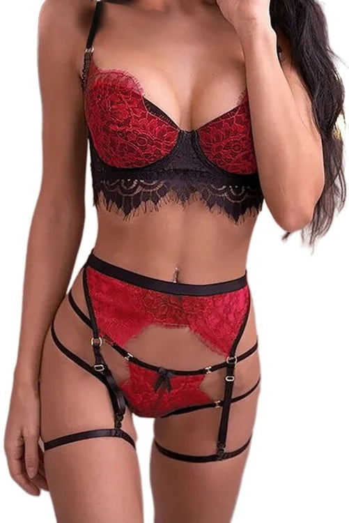 Eyelash Lace Bralette set with Garter Belt