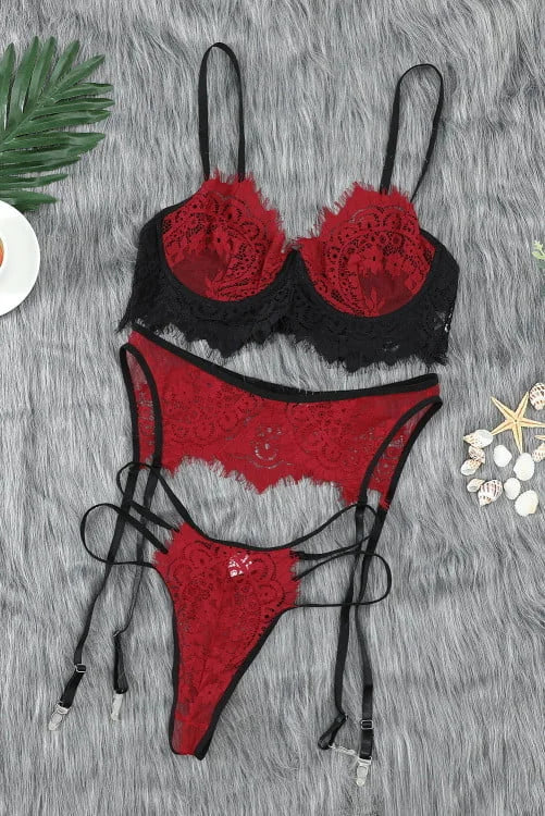 Eyelash Lace Bralette set with Garter Belt