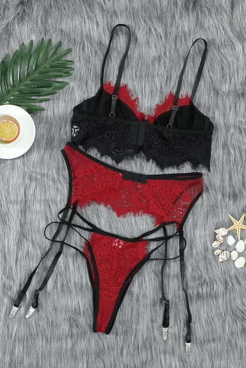 Eyelash Lace Bralette set with Garter Belt