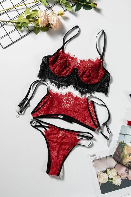 Eyelash Lace Bralette set with Garter Belt