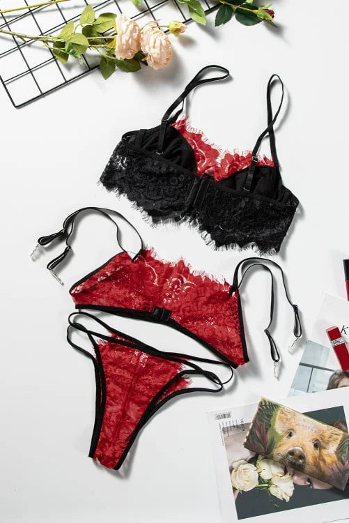 Eyelash Lace Bralette set with Garter Belt