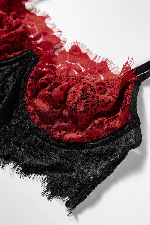 Eyelash Lace Bralette set with Garter Belt