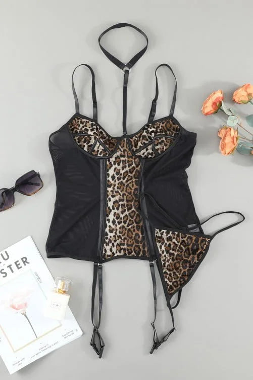Leopard Splicing Lingerie Set