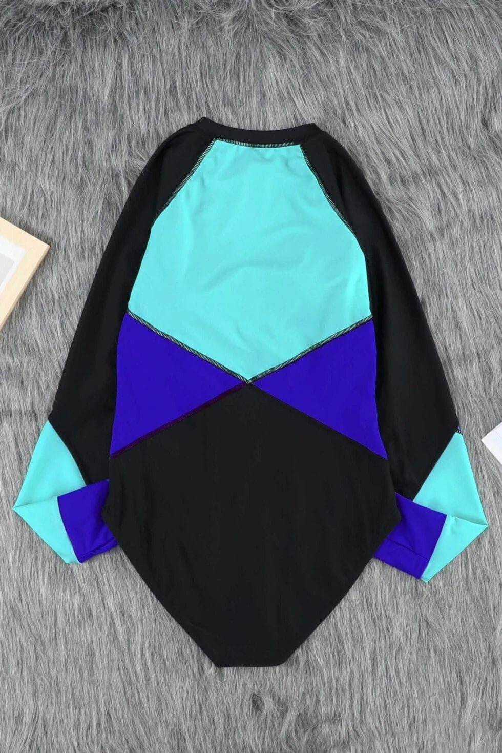 Colour Block Long Sleeve Rashguard Swimsuit