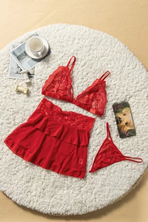 3 Pieces Mesh Lace Bralette Set