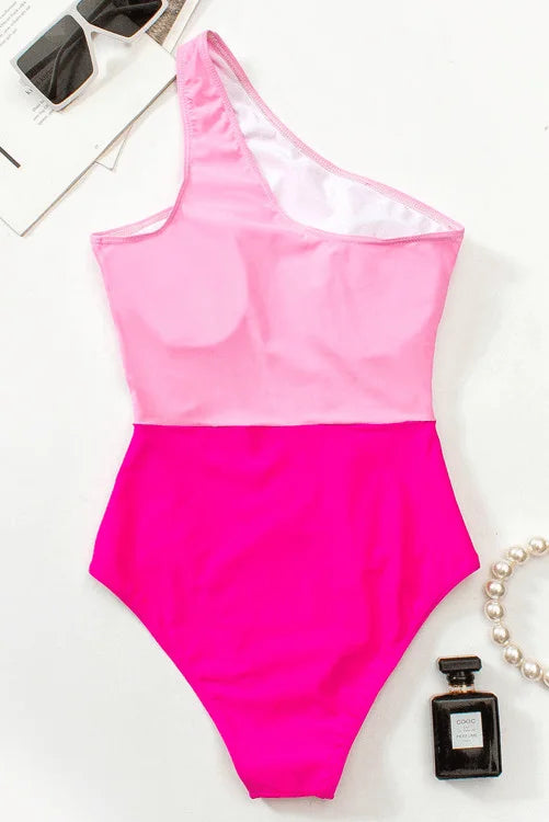 Colour Block Patchwork One Shoulder Monokini