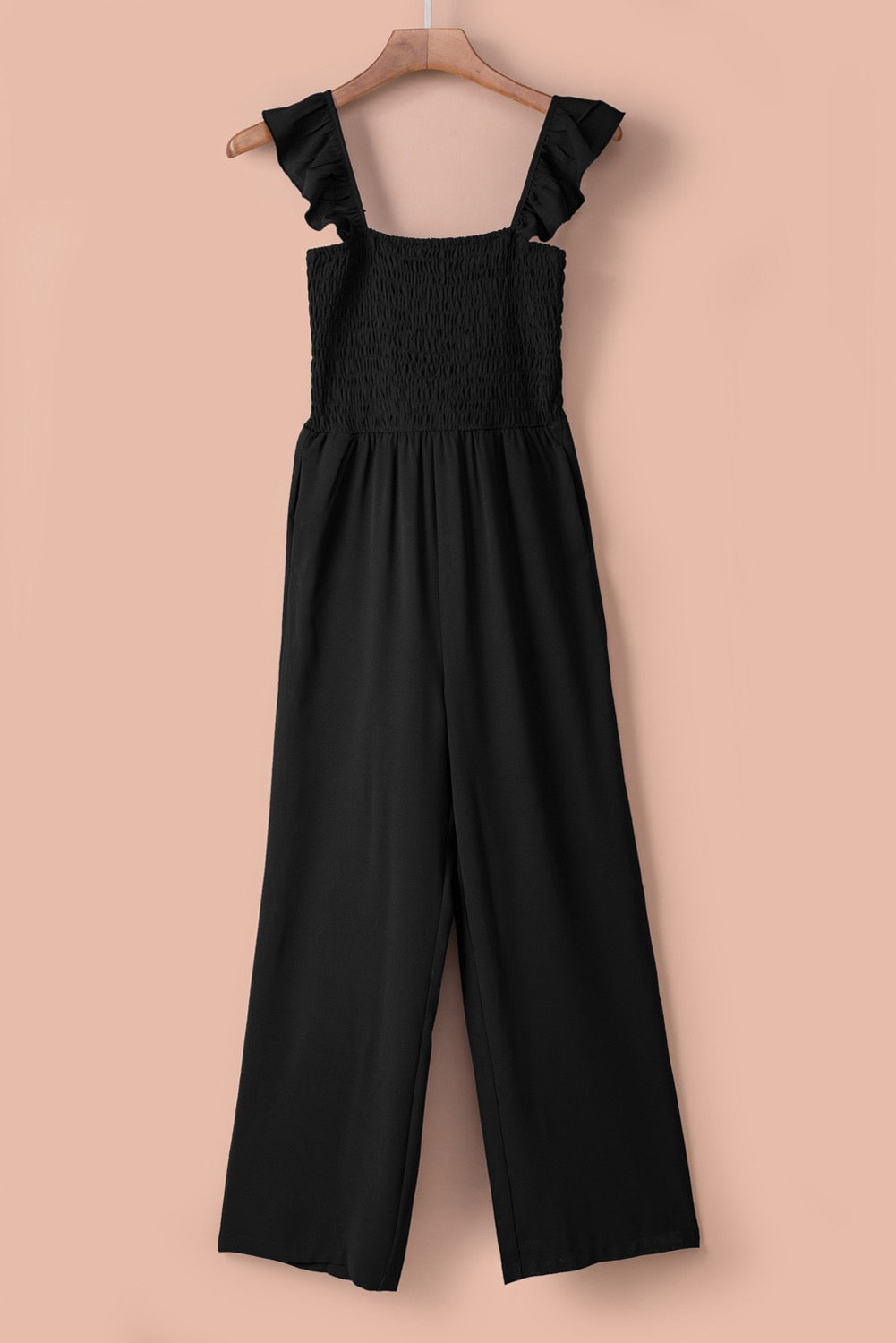 Buy Flutter Sleeve Smocked Wide Leg Jumpsuit