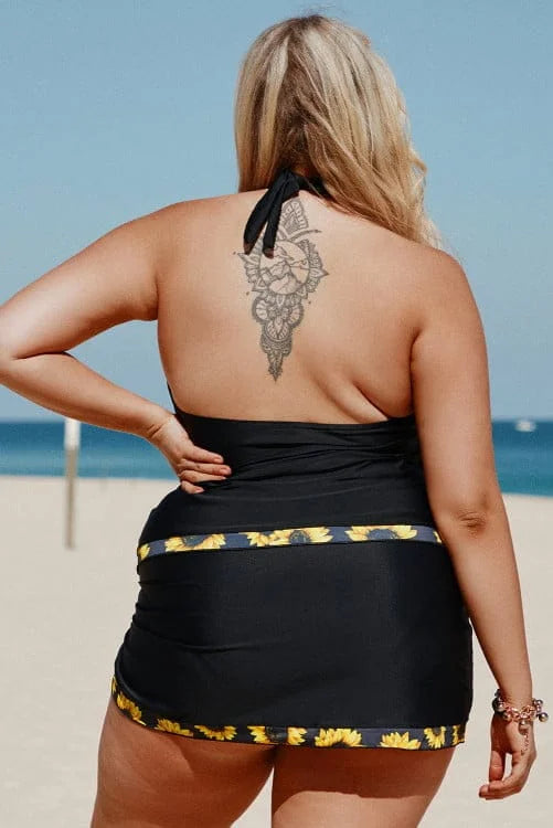 Halter Sunflower Plus Size Tankini