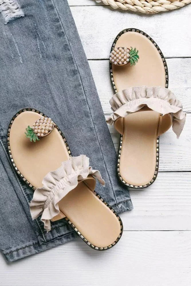 Pineapple Jewelled Toe Ring Sandals