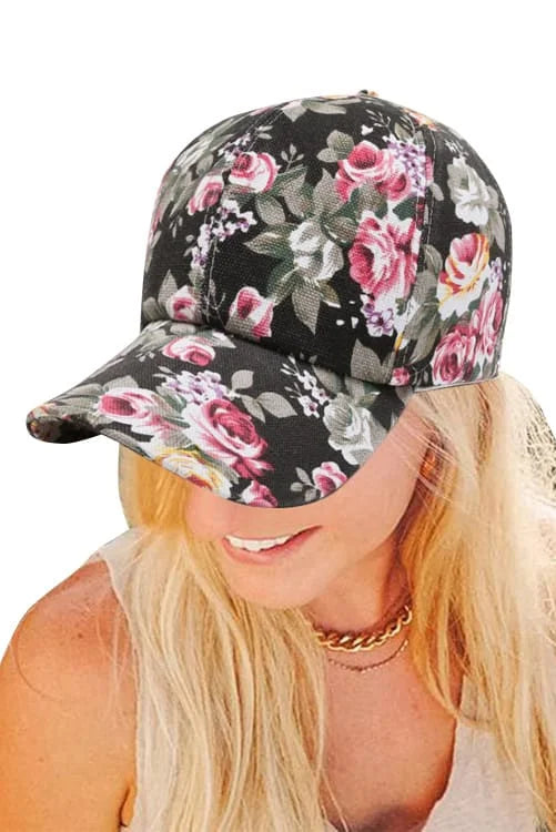 Black Floral Sun Cap