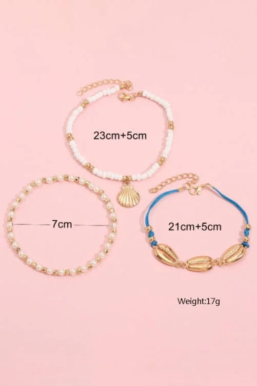 Gold Sheel Pearls Anklet Set