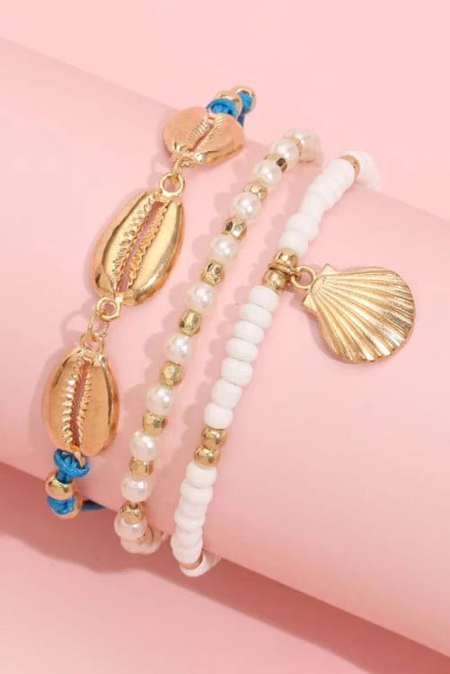 Gold Sheel Pearls Anklet Set