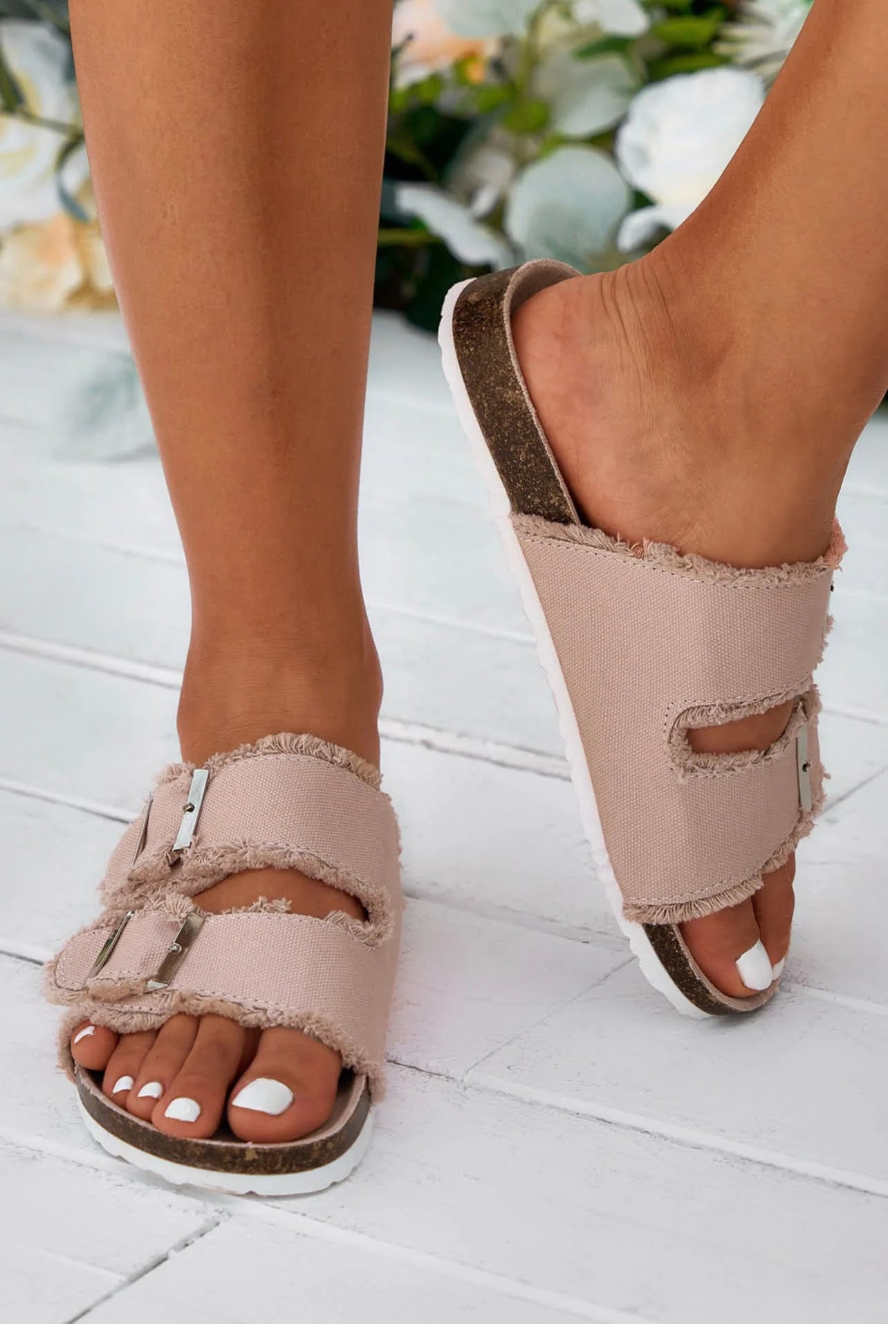 Fringe Canvas Open Toe Slippers