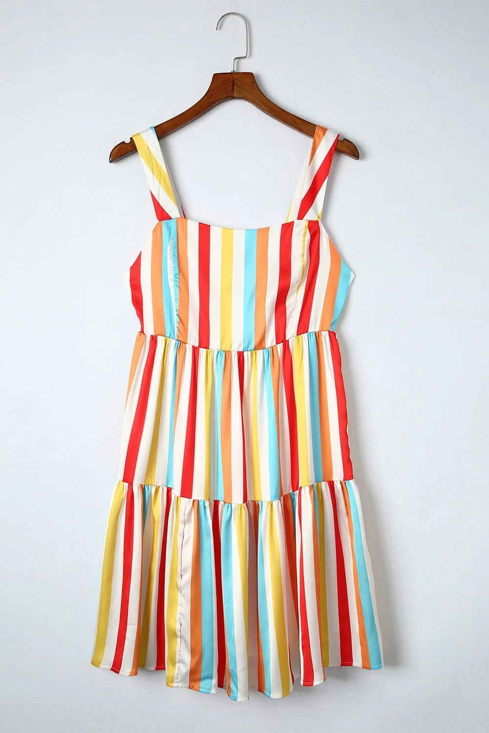 Rainbow Stripe Tiered Sundress for Women