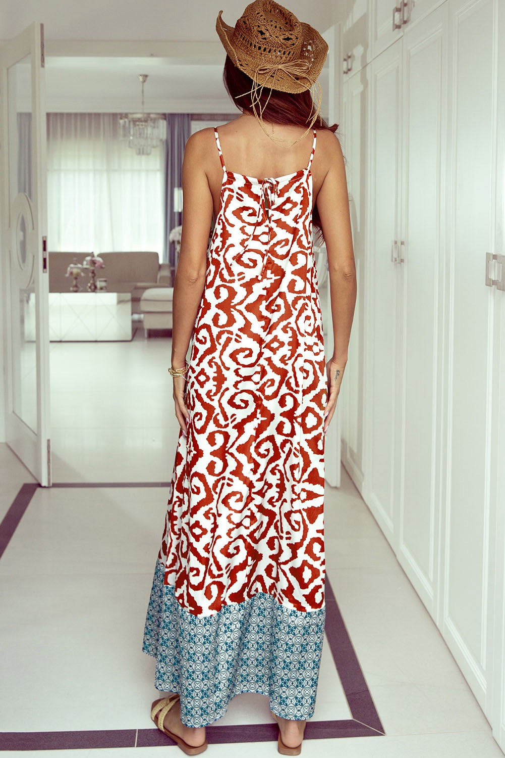 Orange Boho Geometric Print Sleeveless Maxi Dress online