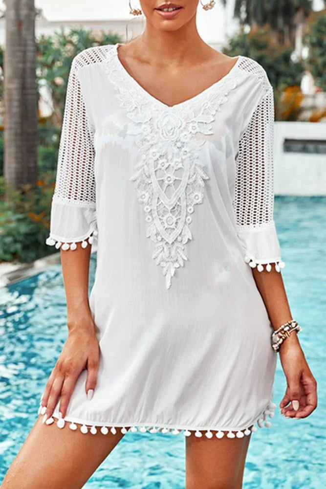 Pom Pom Trim Beach Coverup