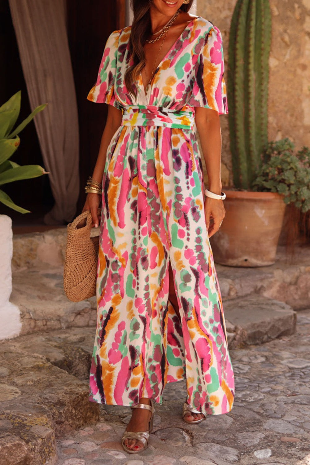 Boho Tie and Dye Print Maxi Dress