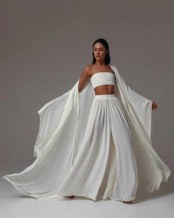 Wide Leg Palazzo Pants and Beach Kimono Set