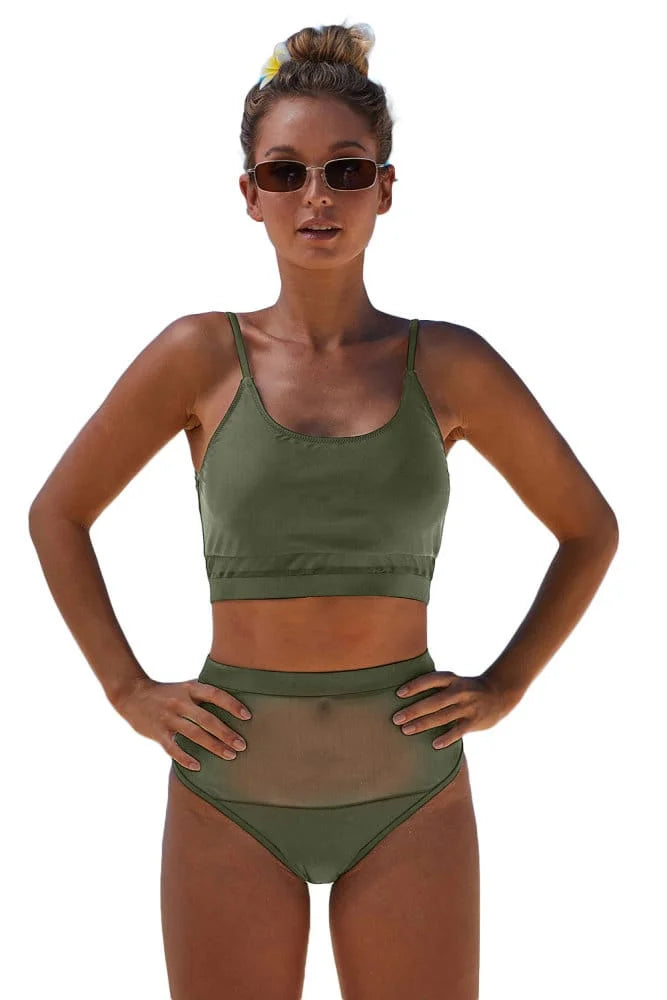 Mesh Patchwork High Waist Bikini