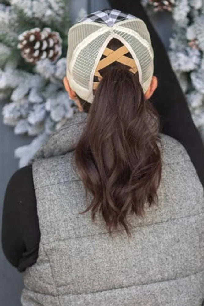 Plaid Mesh Crisscross Back Cap