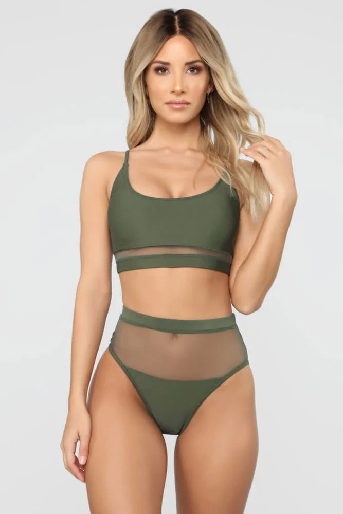 Mesh Patchwork High Waist Bikini